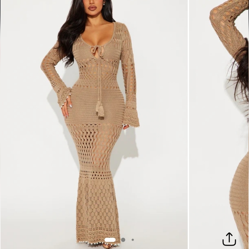 Fiji Sands Crochet Maxi Dress - Mocha